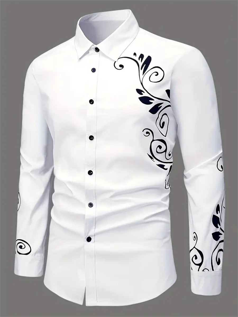 Fashion men's printed long-sleeved shirt casual handsome personality comfortable men's high-quality lapel large size tops