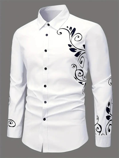 Fashion men's printed long-sleeved shirt casual handsome personality comfortable men's high-quality lapel large size tops