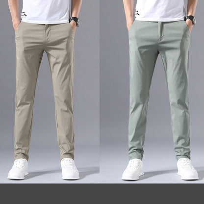 Calças Masculinas de Negócios Sociais Casual Caqui Verde-claro Perna Reta Clássica Slim Fit Venda Quente Fina Masculina