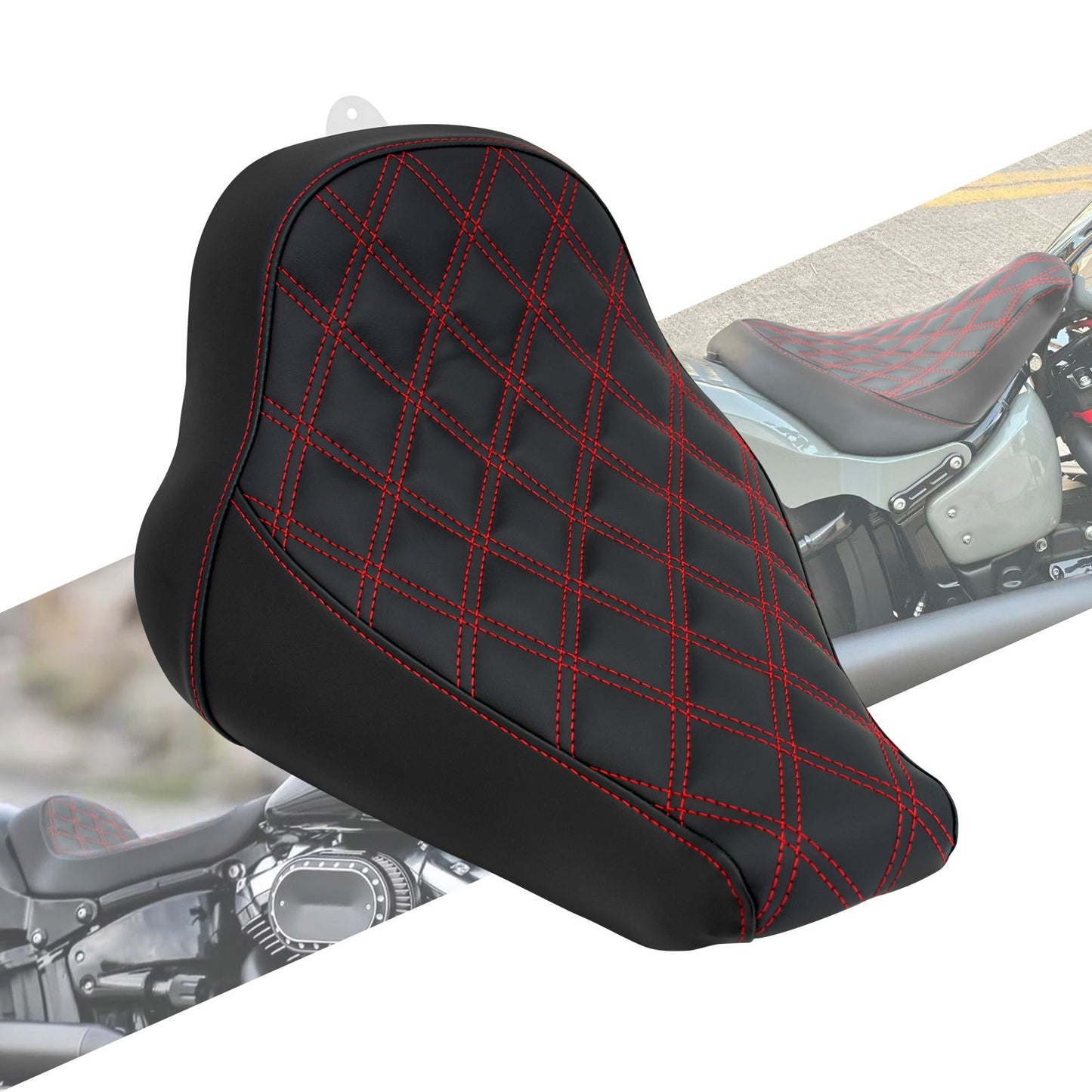 Banco Solo Para Motocicleta Perfil Baixo Couro Diamante Assento Para Harley Para Softail Fat Boy Breakout FLSTF FXBRS 18-23