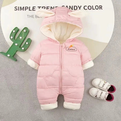 OLEKID 2025 Winter Baby Romper Plus Velvet Warm Baby Girl Snowsuit Cartoon Rabbit Baby Boys Jumpsuit Toddler Girl Overalls