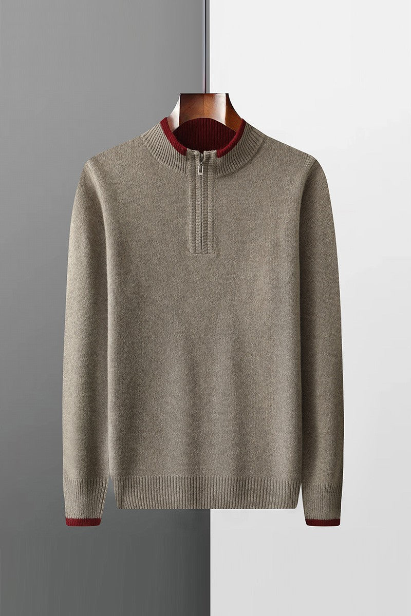 New Men Knitted Half Zipper Style Pullover Pure Australian Wool Sweater Splicing Edge Decoration High quality Thicken Warm Tops