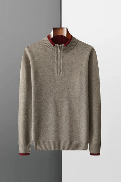 New Men Knitted Half Zipper Style Pullover Pure Australian Wool Sweater Splicing Edge Decoration High quality Thicken Warm Tops
