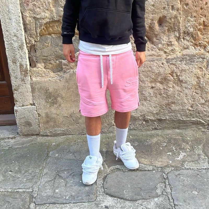 Y2K Harajuku Solid Shorts Man Letter Embossed Pink Sweatpants Hip Hop Retro Casual Stylish Comfortable Shorts Unisex Baggy Pants