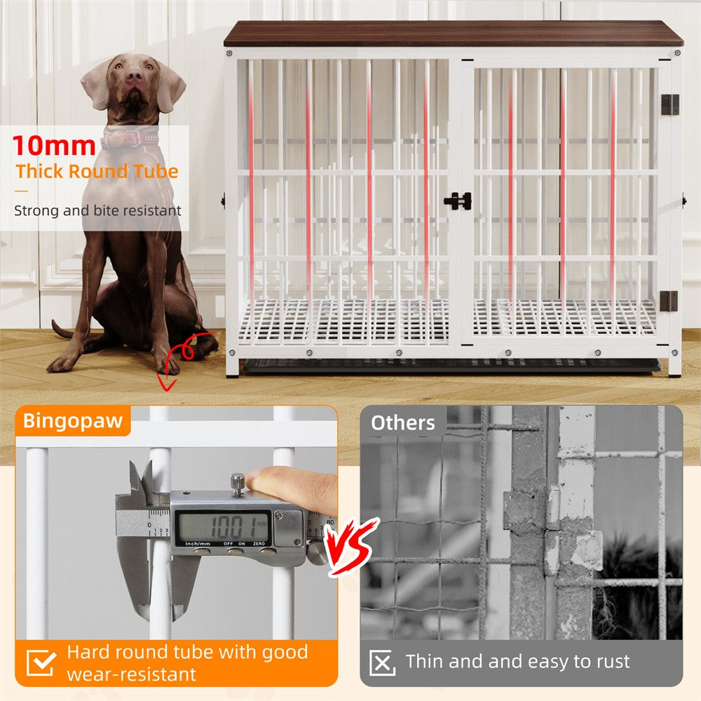 Caixa de Madeira Grande para Cães, Estilo Móvel Interno, Gaiola Elevada para Cães de Estimação, Canil, Mesa de Apoio, Cercado com Treliça, 3 Portas, Bandeja Removível