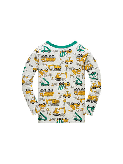 Pajamas Set for Boys 100% Cotton Full Print Excavator Kids Pjs Long Sleeve Elastic Cuffs Soft Sleepwear For Age 1-8 Years