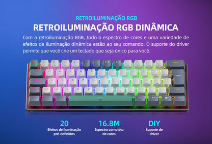 Teclado Mecânico Mini Machenike K500-B61 60% Layout ABNT2 Retroiluminação RGB Hot-swappable NKRO Com Fio Para Jogos Gamer PC