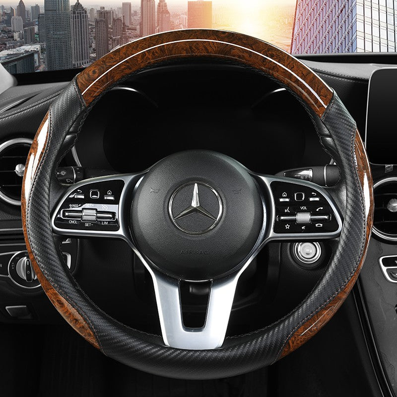 Capa para Volante de Carro com Acabamento em Madeira de Pêssego Antiderrapante para Todas as Estações Capa Universal para Volante Automotivo  Serve em Volantes de 14,5-15"