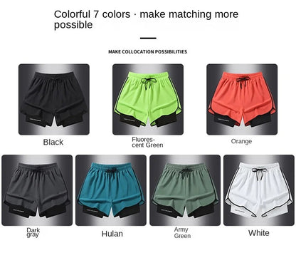 Men's two-piece sports shorts quick drying running fitness gym sports basketball shorts with lining