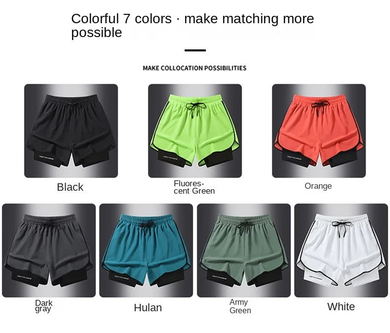 Men's two-piece sports shorts quick drying running fitness gym sports basketball shorts with lining