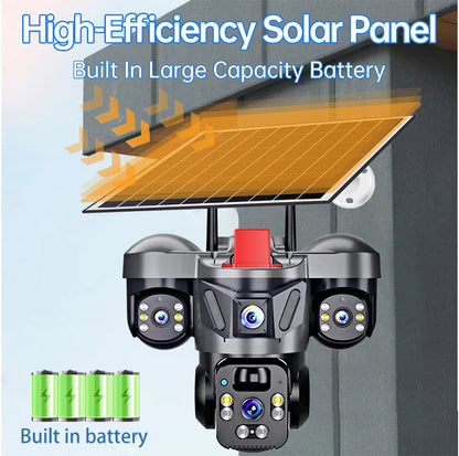 KERUI V380 Pro Outdoor PTZ 6MP WIFI 4G Solar Camera Home Security Triple Lens Camera Solar Panel CCTV Video Surveillance