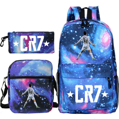 Novas Mochilas CR7 3 peças Estilo Simples Leves Meninos Meninas Bolsas Escolares Mochilas para Laptop de Grande Capacidade para Adolescentes Mochilas de Viagem para Mulheres e Homens