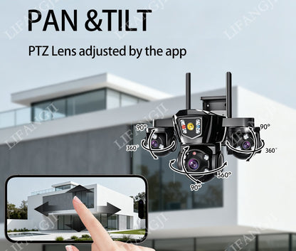 V380 Pro WiFi Wireless Solar Camera 4G Sim Card Three Screen Outdoor Solaire CCTV Three Lens Battery 360 Solar Security Cameras