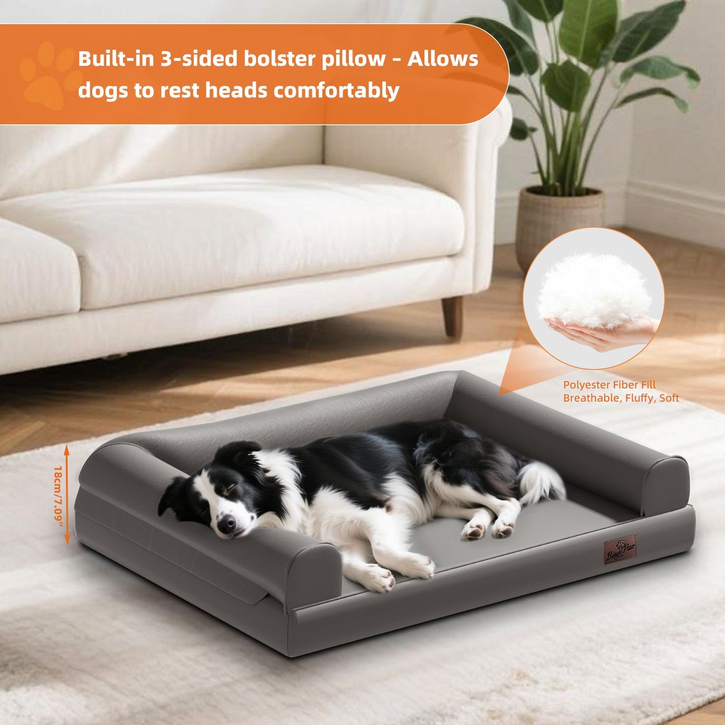Cama Ortopédica para Cães M-XXL Almofadada em Couro de Microfibra Sofá para Cães de Estimação Impermeável Cama Calmante com Capa Removível Fácil de Limpar