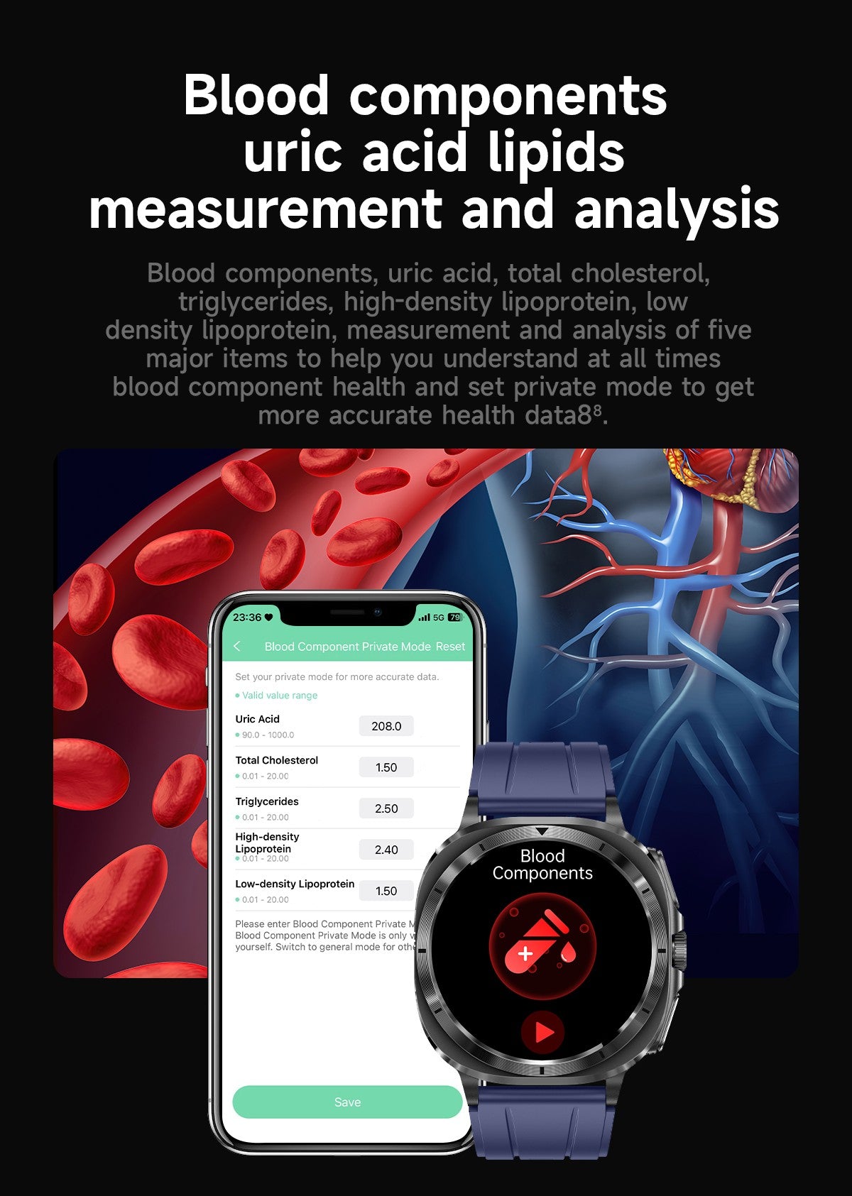 Novo Relógio de Saúde Ácido Úrico Pressão Arterial Oxigênio no Sangue Análise Corporal Gordura Corporal Smartwatch ECG+PPG Chamada Bluetooth Relógio Mulheres Homens