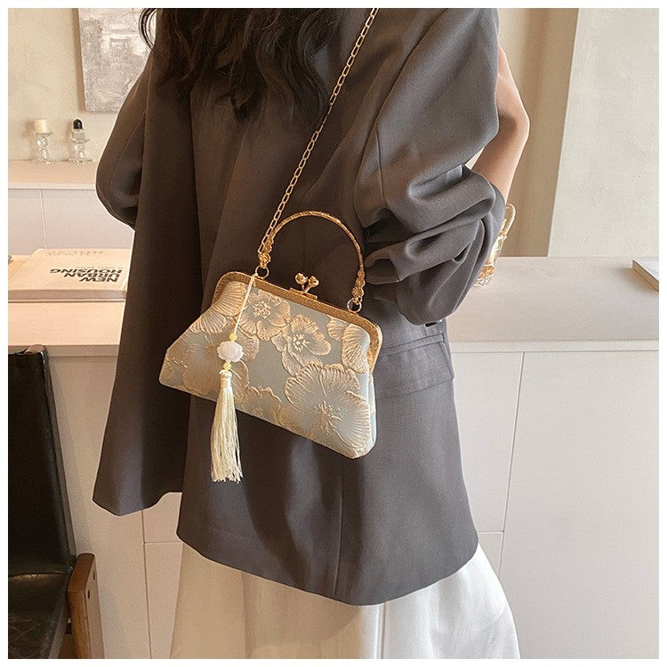 Chinese Style Embroidered Shoulder Bag Elegant Handbag Retro Small Square Bag Wedding Party Luxury Designer Women Evening Clutch