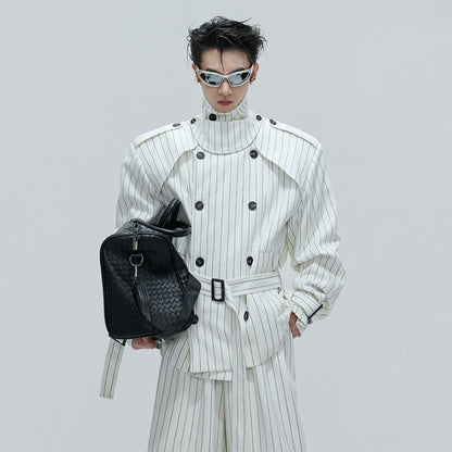 LUZHEN Fashion Stripe Printed Stand Neck Double Breasted Male Coat 2025 Autumn New Handsome Straight Casual Trousers Men JY4780