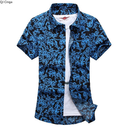 New Summer Men's Short-sleeved Printed Shirts, Turn-down Collar Single-breasted Hawaiian/vacation Shirt, Asian Sizes M-7XL.