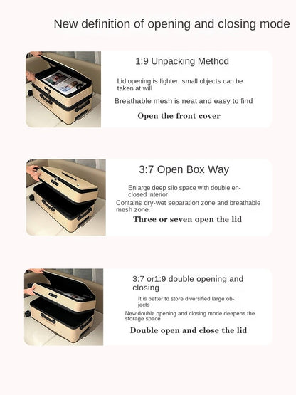 Nova Mala de Viagem com Abertura Lateral Grande Capacidade Bagagem 5 Rodas Antidesmoronamento Trolley Case 20 Polegadas Mala de Mão PC
