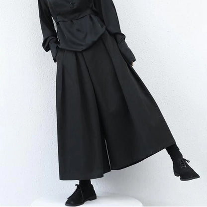 Mens Gothic Dark Style Loose Cropped Hakama Wide Leg Design Sense High Waist Samurai Pants Fashion Straight Male Skirt Pants