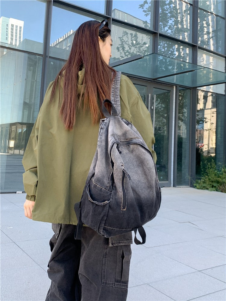 Men's and Women's Backpacks, Student Schoolbags, Large-Capacity Washed Denim Bags