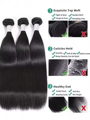 Brazilian Long Straight Hair 1/3/4 Bundle Deals 100% Unprocessed Virgin Human Hair Bundles Natural Black Color 14-42 Inch