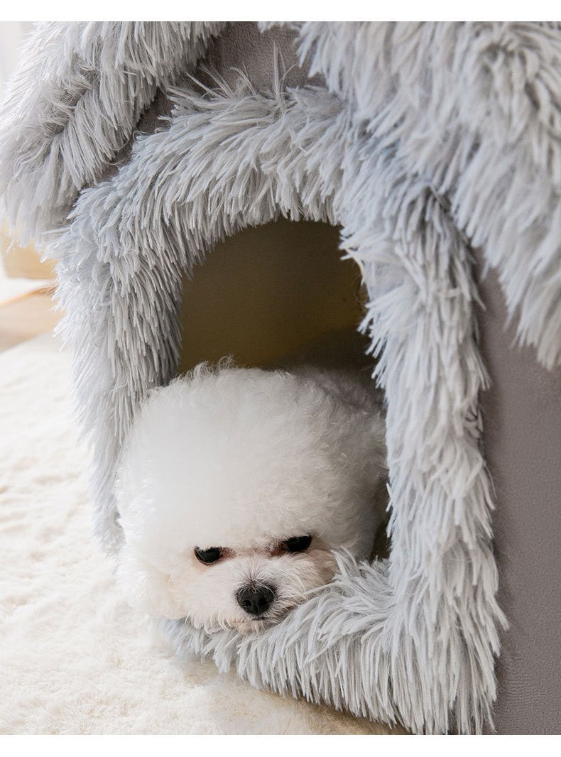 Casinha de Cachorro Grande Interna Macia Confortável, Cama para Filhotes Removível, Toca para Cães Pequenos, Tapete Quente de Inverno para Dormir, Portátil