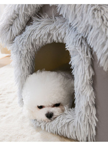 Casinha de Cachorro Grande Interna Macia Confortável, Cama para Filhotes Removível, Toca para Cães Pequenos, Tapete Quente de Inverno para Dormir, Portátil