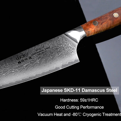 Japanese SKD-11 Damascus Steel Multifunctional Gyuto Chef Kiritsuke Knife With Wood Handle Super Sharp Long Lasting