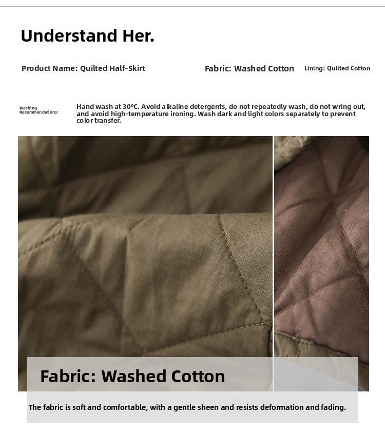 Retro Warm Cotton Quilted Long Midi Skirt High Waist A-Line Skirt for Middle-Aged And ly Women Diamond Patterned f Skirt