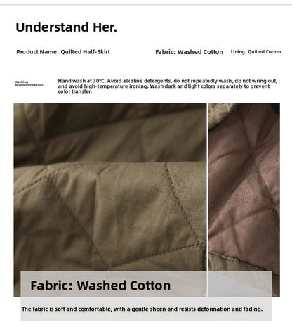 Retro Warm Cotton Quilted Long Midi Skirt High Waist A-Line Skirt for Middle-Aged And ly Women Diamond Patterned f Skirt