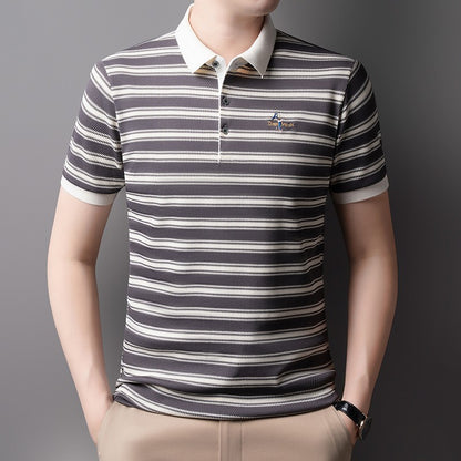 2025 Brand Collar Thin Top Men's Summer Business Casual Fashion Striped Short Sleeved Polo Shirt Breathable T-shirt