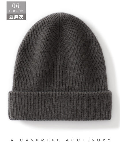 Autumn Winter New 100% Cashmere Hat Women's One-Line Hat Knitted Hat Wool Hat Ear Protection High-Quality Couple Hat