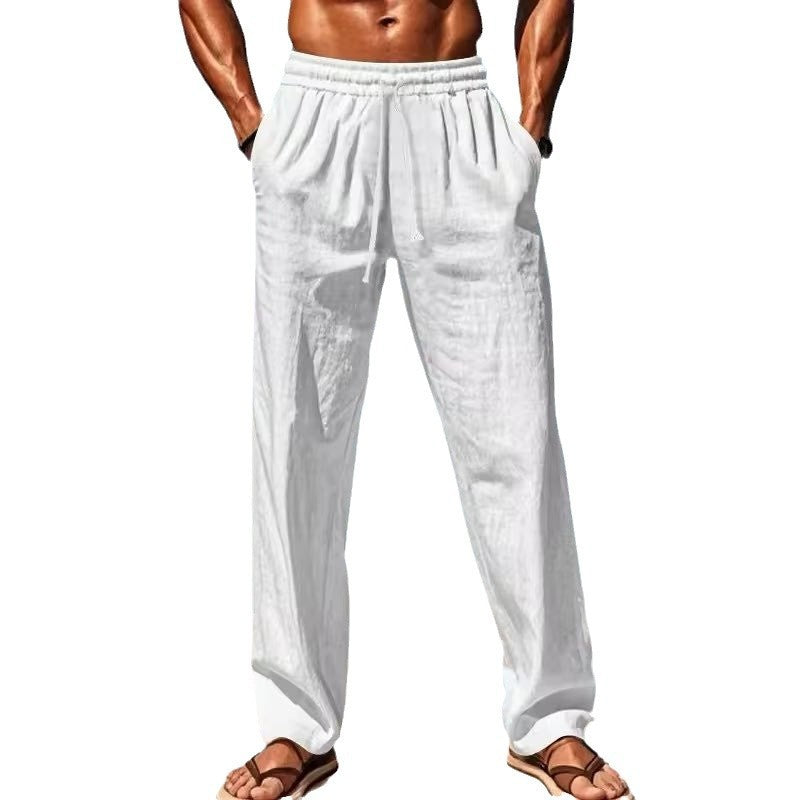 2024 Primavera/Verão Novas Calças Masculinas de Algodão e Linho Moda Verão Casual Cor Sólida Solta Plus Size M-4XL