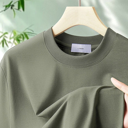64% Cotton 25% Bamboo Fiber Cool T Shirt Men Short Sleeve Summer Tops For Men Round Neck Skin Friendly Solid Color Male Clothes