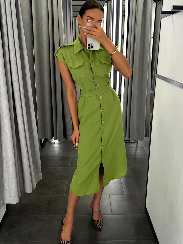 Women's Long Summer Dress Vintage A-line Casual Light Midi Dress Short Sleeve  E