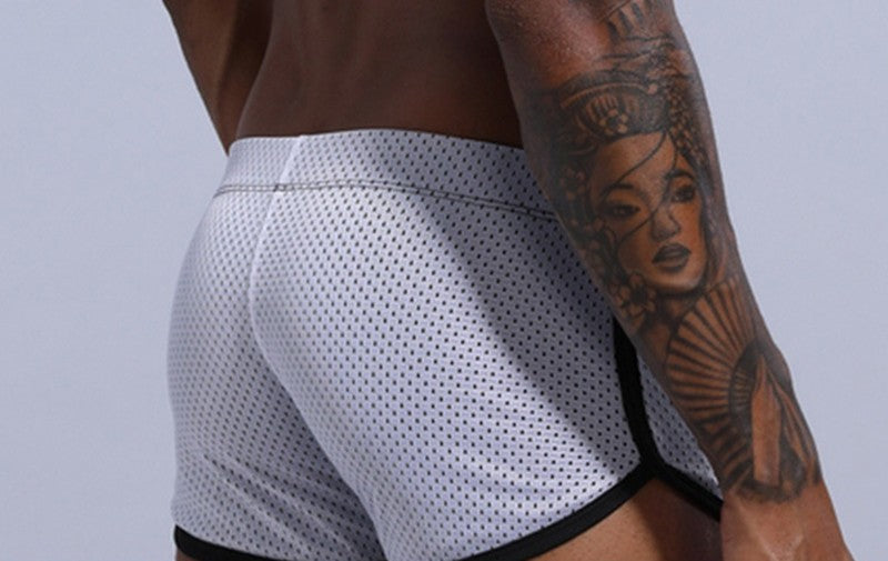 Brand Designer Men's Mesh Beathable Home Flat Pants Boxer Underwear Aro pants Breathable Pure Loose Fitting Underpants For Male