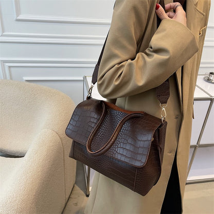 Crocodile Pattern Crossbody Bag For Women Black Shoulder Bag Brand Designer Women Bags Luxury PU Leather Flap Messenger Handbag