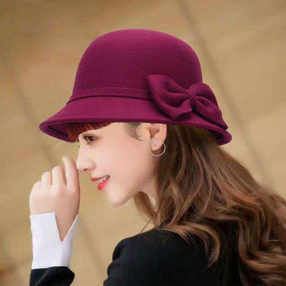 Elegant Brim Bowler Fedora Hats Church Bowler Cloche Hats Women Vintage Retro Hat Autumn Winter Warm Hat Wool Felt Bucket Cap