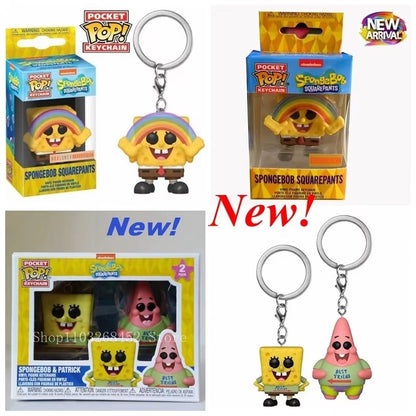Chaveiro Funko POP Anime em Promoção: Bob Esponja Calça Quadrada Patrick Coleção Arco-Íris Pingente Boneco de Ação com Caixa