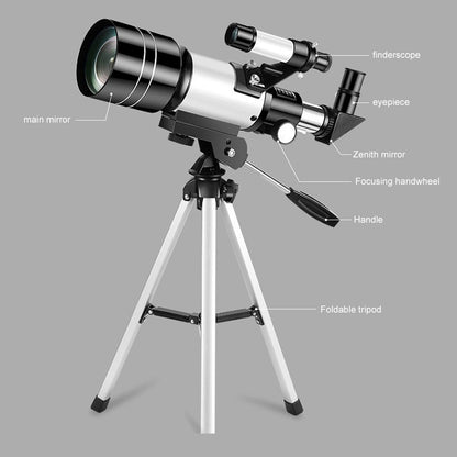 Telescópio para Adultos e Crianças 300mm Telescópio Portátil 15X-150X Telescópio Astronômico Refrator Presentes para Iniciantes em Astronomia