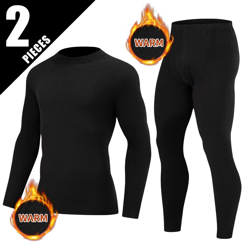 2-piece Autumn/Winter Men's Classic Fashion Basic Warm Underwear Set Loose Large Half High Collar Top T-shirt Elastic Waist Pant