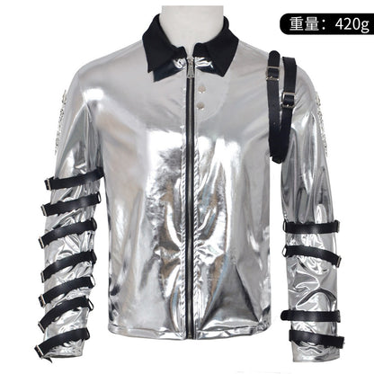 New In Stock: Michael Jackson Bad Era Silver Jumpsuit. Retro Rock Star Stage Performance Bodysuit & Top