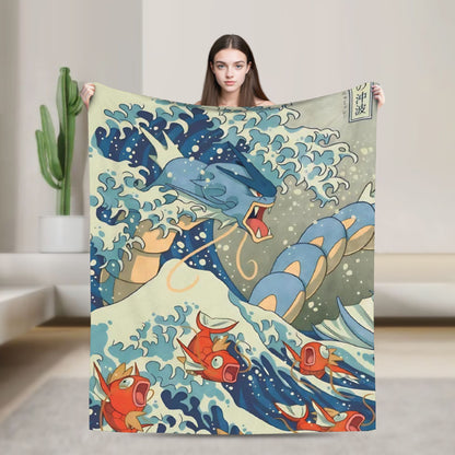 Pokemones Mudkip Wave Blanket Flannel All Season  Breathable Super Soft Throw Blanket for Home Couch Quilt