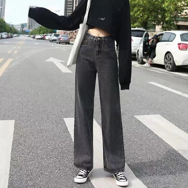 High-waisted Slimming Loose-fit Women's Jeans Stylish Trendy Draped Straight-leg Bell Bottoms Denim