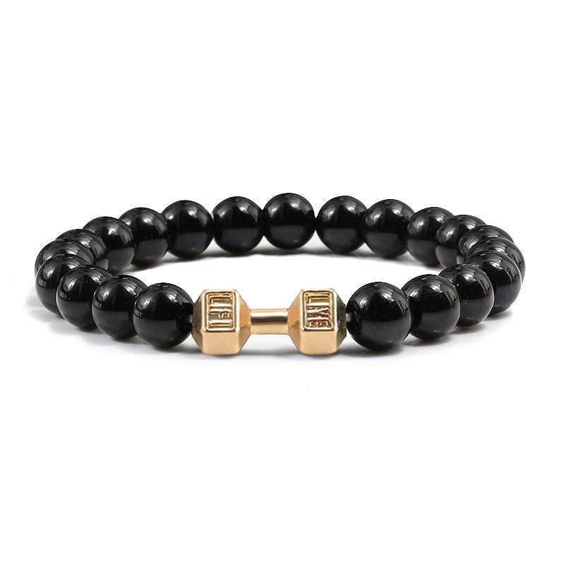 Pulseira Feminina/Masculina Ajustável Desgastada Preta, com Contas, Haltere, Joias de Yoga, Braceletes Originais