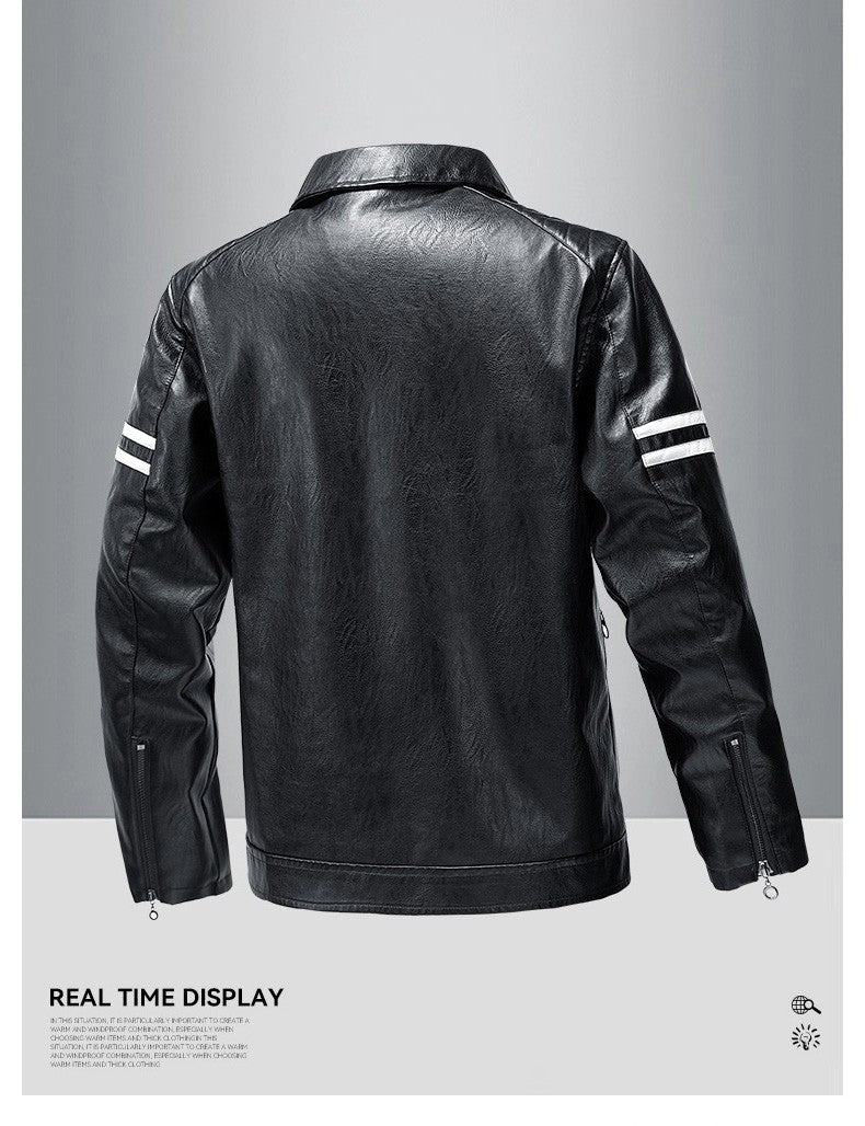 Men's Season Pu Motorcycle Leather Jacket Solid Color Lapels Jacket Coats Fashion Men's Top
