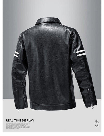Men's Season Pu Motorcycle Leather Jacket Solid Color Lapels Jacket Coats Fashion Men's Top