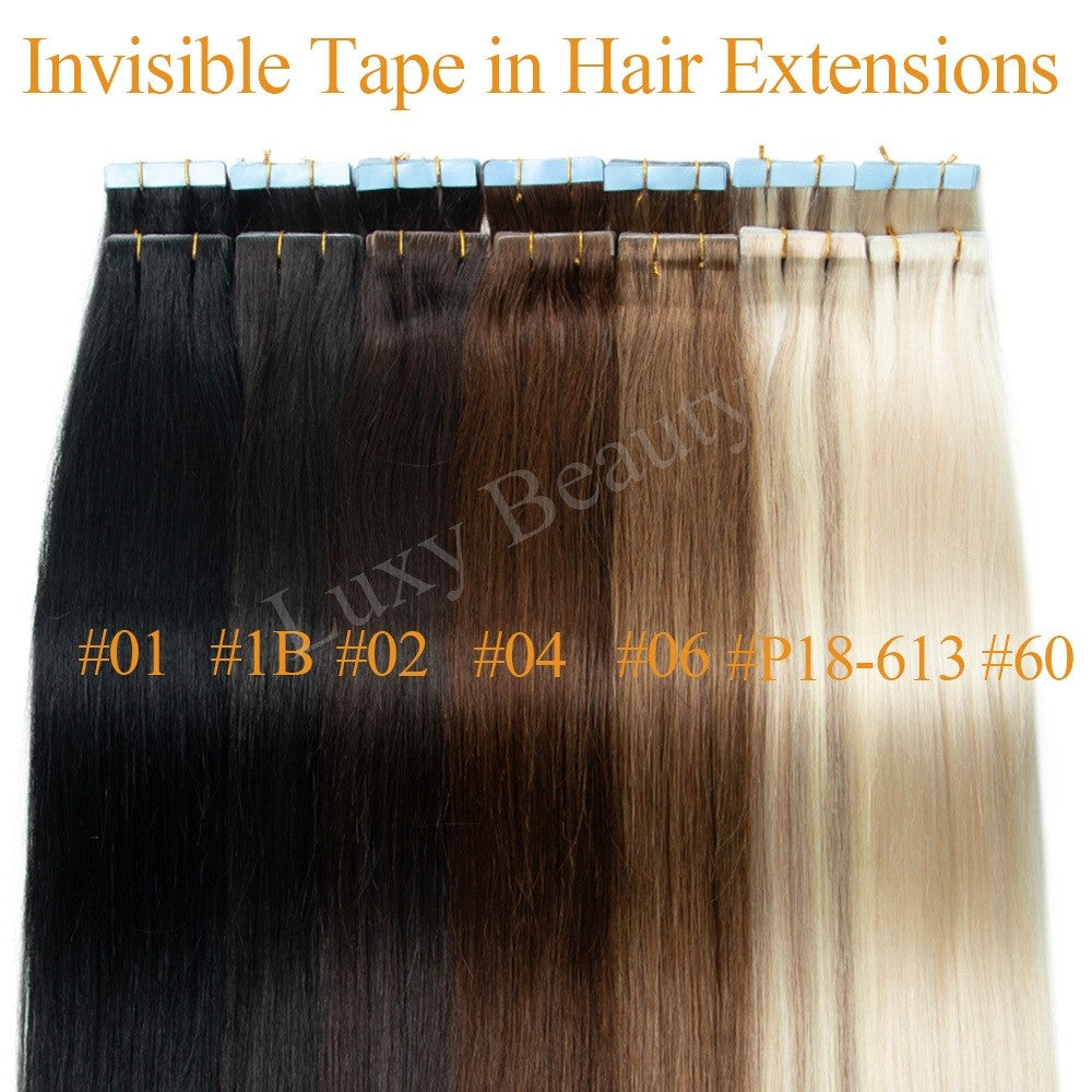 Fita Invisível de Aplique de Cabelo Humano Fita PU Injetada Dupla Face Extensões de Cabelo Preto Loiro Castanho Apliques de Fita 10 Peças