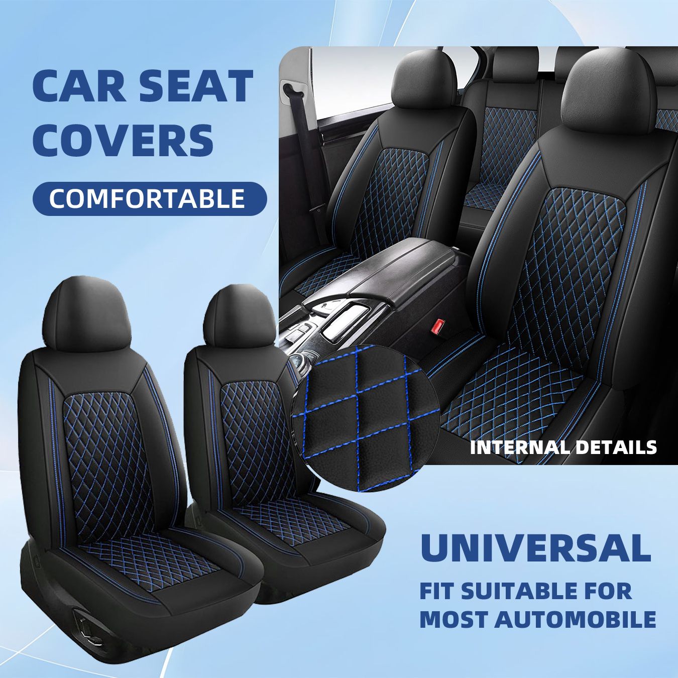 Conjunto Completo de Capas de Assento de Carro Universais para SUV Sedan Van - Banco Traseiro Dividido Dianteiro Proteção Interna Automotiva 0910
